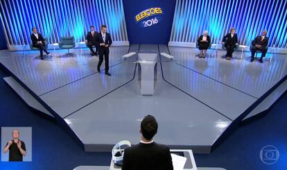 Os candidatos paulistanos debatem na TV Globo.