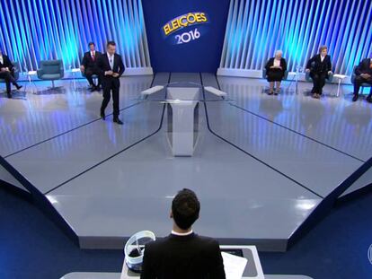 Os candidatos paulistanos debatem na TV Globo.