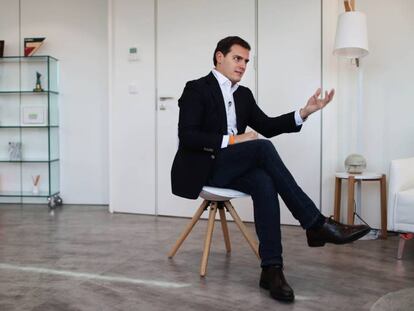 Albert Rivera during the interview from Ciudadanos headquarters.