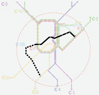 En negro, trazado de la nueva línea de Cercanías.