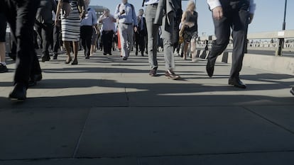 Business commuters walking to work
