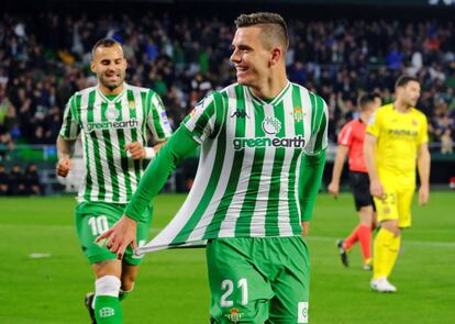 Lo Celso festeja su primer gol ante el Villarreal. 