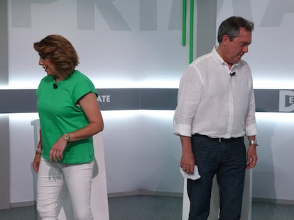 Susana Díaz y Juan Espadas en un momento del debate este martes en Sevilla.