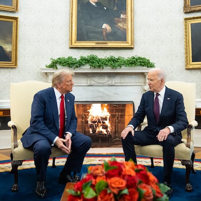 President Joe Biden meets with President-elect Donald Trump in the Oval Office of the White House, Wednesday, Nov. 13, 2024, in Washington. (AP Photo/Evan Vucci)