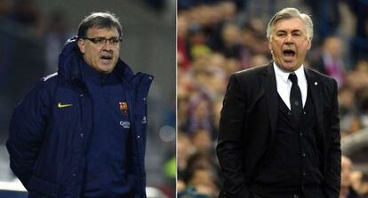 Martino y Ancelotti, t&eacute;cnicos del Bar&ccedil;a y el Madrid.