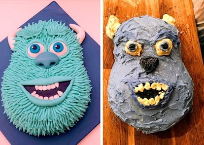 PINSTRUOS, SA. Sully era un monstruo simpático y adorable. Alguien decidió transformarlo en una bestia feroz sedienta de sangre de niños. Moraleja: no intentes replicar las monerías que ves en Pinterest si no sabes ni qué es el fondant.