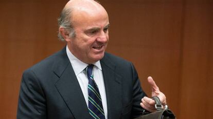 Luis de Guindos, antes del inicio de la reunión del Eurogrupo.