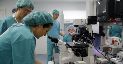 Ensayos clínicos en un laboratorio de fertilidad.