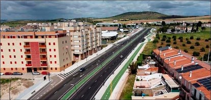 Vista aérea del tramo de 2,2 km en el acceso norte a Mérida por la N-630.