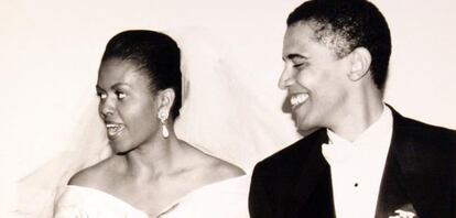 Retrato de la boda de Barack y Michelle Obama, en 1992. 