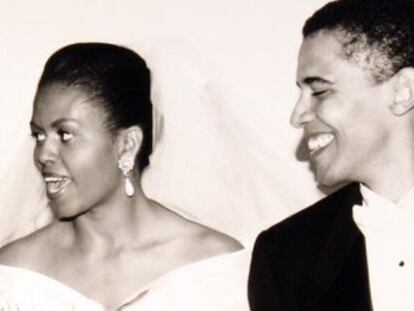 Retrato de la boda de Barack y Michelle Obama, en 1992. 