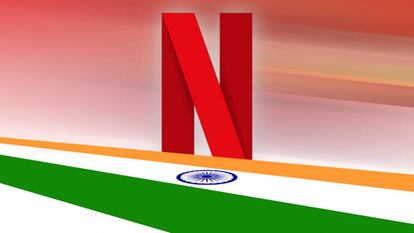 Logo de Netflix tras la bandera de la India.