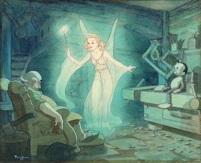 Ilustración en forma de acuarela creada por el dibujante sueco Gustaf Tenggren para la película 'Pinocho' de 1940.