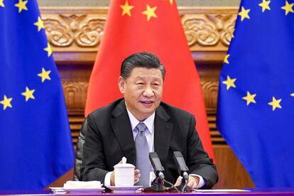 Xi Jinping, durante la videoconferencia para firmar el acuerdo entre la UE y China.