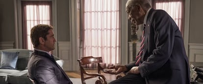 Gerard Butler y Morgan Freeman, en 'Objetivo: Washington D. C.'