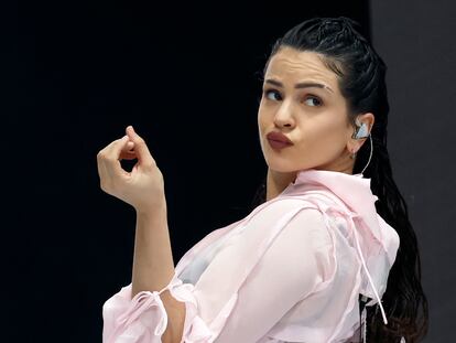 INDIO, CALIFORNIA - APRIL 15: Rosalía performs at the Coachella Stage during the 2023 Coachella Valley Music and Arts Festival on April 15, 2023 in Indio, California. (Photo by Frazer Harrison/Getty Images for Coachella)