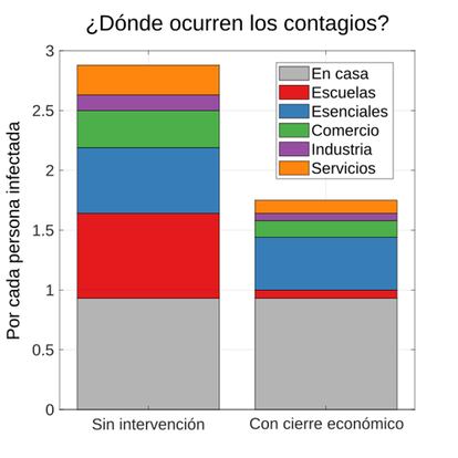 El cierre de negocios puede reducir drásticamente el número de reproducción R_t de la epidemia. Sin embargo, estas medidas, así como el uso de mascarillas y distanciamiento social en lugares públicos, no reducen la frecuencia con que ocurren los contagios dentro del hogar. 