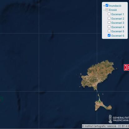 Captura del visor del impacto del cambio climático en parte de la costa valenciana.