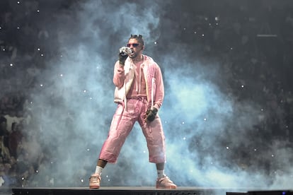 Bad Bunny performs during his El Último Tour Del Mundo at FTX Arena on April 01, 2022 in Miami, Florida.