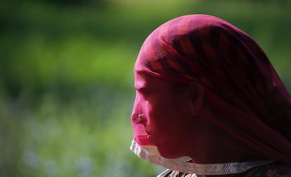 Una agricultora india en un campo de trigo en las afueras de Ajmer, India.