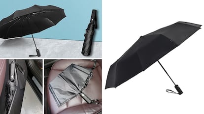 Este modelo de paraguas con protección solar está tejido con un material denominado Solartek.