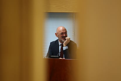 Joaquín Goyache, rector de la Universidad Complutense de Madrid, durante su comparecencia en la Asamblea de Madrid. 