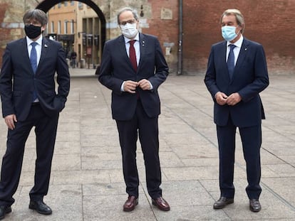 Carles Puigdemont, Quim Torra y Artur Mas en Perpiñán en una foto de archivo.