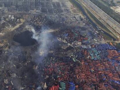 Imagen del puerto de Tianjin tras la explosi&oacute;n de la semana pasada