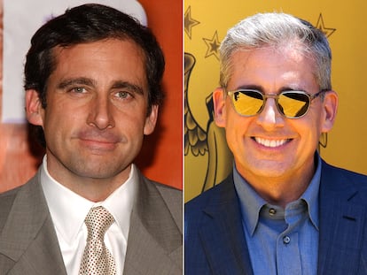 12 a?os separan estos dos retratos de Steve Carell.