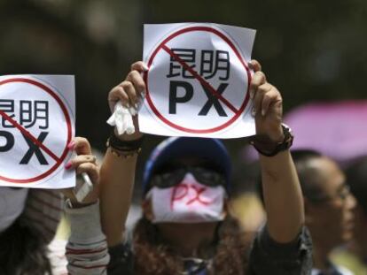 Protestas en China contra una planta de paraxileno, el pasado mayo.
