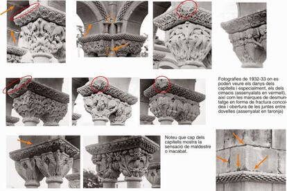 Fotografías de 1932-33 donde se pueden ver los daños de los capiteles, publicados en el blog http://masdelvent.blogspot.com.es/