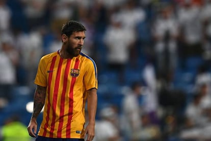 Messi, en la ida de la Supercopa en el Camp Nou.