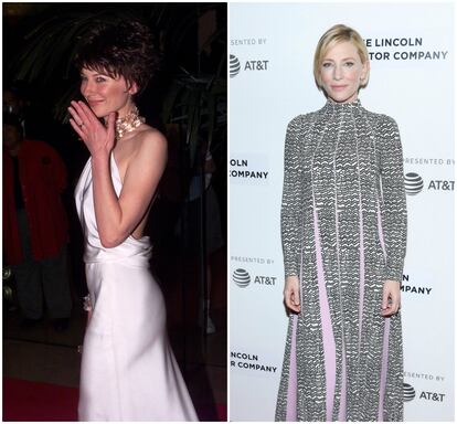 Cate Blanchett, en septiembre de 2000. A la derecha, la actriz en la alfombra roja del festival de Tribeca el pasado mes de abril.