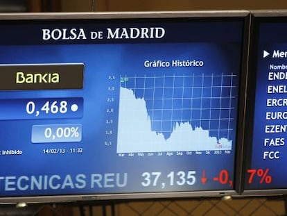 Un monitor de la Bolsa con el valor de Bankia.