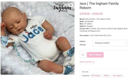 Captura de la web oficial de la empresa juguetera Mary Shortle, donde se puede comprar la réplica del bebé de dos semanas de los Ingham.
