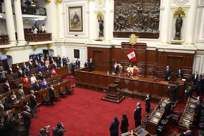 Dina Boluarte, en el Congreso de Perú el pasado martes.