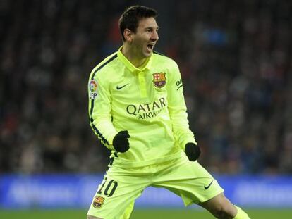 Messi celebra el seu gol, el primer del Barça contra l'Athletic.