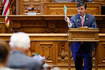 Senator Matt Brass speaks at the Georgia State Capitol on March 6, 2023, in Atlanta.