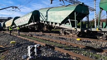 Tren de mercancías descarrilado esta mañana en Arévalo (Ávila).