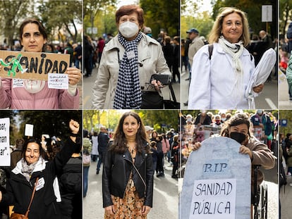 Manifestantes que han participado por la defensa de la Sanidad Pública en Madrid.