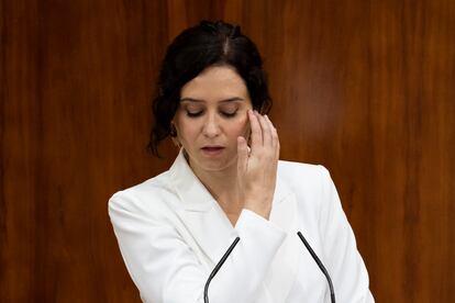 Isabel Díaz Ayuso el pasado junio en el debate de su investidura en la Asamblea de Madrid.