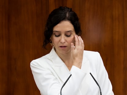Isabel Díaz Ayuso el pasado junio en el debate de su investidura en la Asamblea de Madrid.