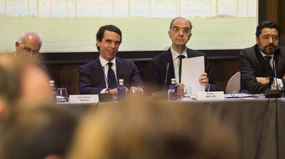 El ex presidente del Gobierno, José María Aznar en la presentación de Faes de las "Claves de éxito de la transicción energética", en Madrid.