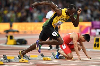 Bolt, entrena la salida para la final.