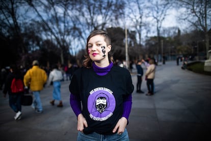 Icíar Carreira, de 22 años, se manifiesta este miércoles en Madrid.