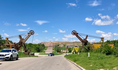 Bayan Obo Mine Park, from where the mining farms of rare earths are seen, in the background, on July 16.