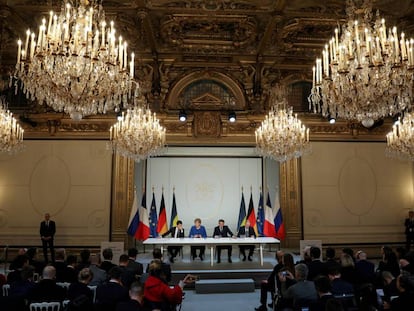 Rueda de prensa de los líderes reunidos en París para tratar de la crisis entre Ucrania y Rusia.