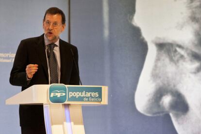 El presidente Mariano Rajoy, ayer en Santiago en un homenaje a Manuel Fraga.