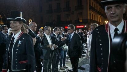 El president català Artur Mas, acompanyat de la presidenta del Parlament Núria de Gispert, arriba a l'acte institucional de la Diada.