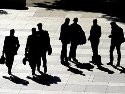 Trabajadores en el distrito financiero de Madrid